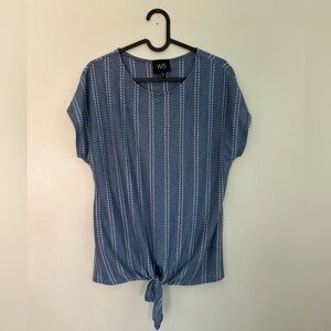W5 Blue and White Tie Front Short Sleeve Blouse
